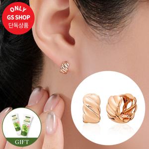 [GS단독상품] [비앤비골드] 14K 플럼 커브 꼬임 원터치 링귀걸이 한쌍 LOE42146