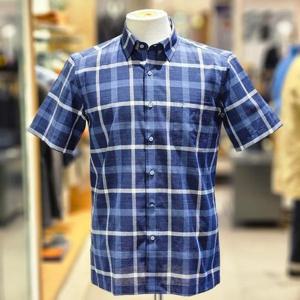 [트레몰로]  TRBNS4M3171_체크패턴 린넨혼방 포멀 반팔셔츠