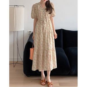 [위시드]퍼프 소매 스트링 플라워 원피스 (WICBOP016)