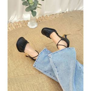 [짝꿍닷컴]라운드 발목 크로스 버클 스트랩 미들힐 RJ-ai2217