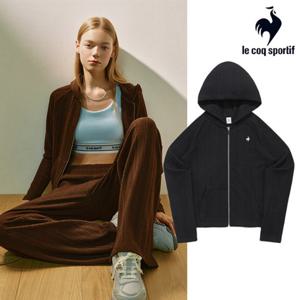 [르꼬끄] 여성 슬림핏 케이블 자가드 후드 집업 QQ322OFT91_BLK