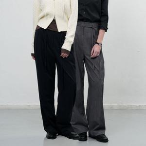 WOMAN 벨티드 스트라이프 투턱 와이드 슬랙스 [2COL] / WBE3L11504