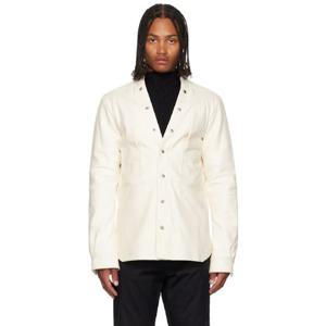 25 FW 릭오웬스 남성 오프 화이트 콘코르디안 래리 포그포켓 가죽 재킷 252232M192009