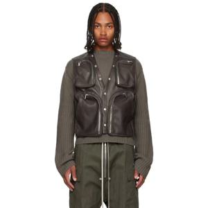 25 FW 릭오웬스 남성 그레이 콘코르디안 가죽 카고 베스트 252232M185001