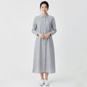 샵앤) 여성 카라넥 스트라이프 빅사이즈 셔츠 롱원피스 NTT-WDR-20804-네이비