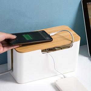 [더블유쇼핑]밤부 멀티탭 케이블 정리함 23.5x11.5cm 전선수납함