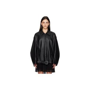 25 FW 아크네 여성 블랙 가죽 바이커 재킷 252129F064005