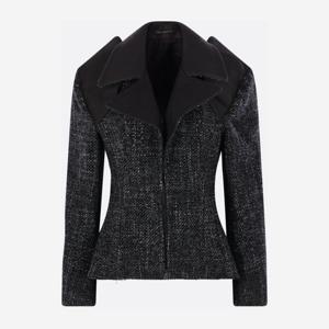 요지야마모토 블랙 화이트 도트 울 가죽 재킷 FLJ69103 BLACKWH