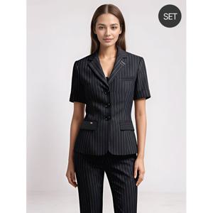 [비비드시크릿가너]SET 여성 여름 롱스트라이퍼 정장자켓+팬츠 세트