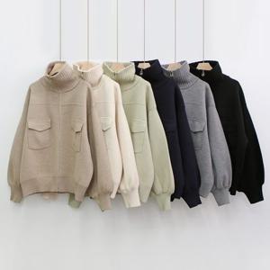 [샵앤]루즈 여성 하이넥 집업 벌룬소매 간절기 아우터 포켓 가디건 DGB-WCD-2613