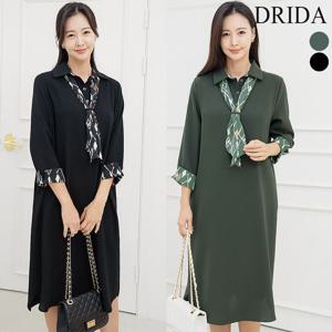 [드리다] 봄 가을 에스닉 타이 카라 빅사이즈 정장 원피스 40-50대 미시 중년여성 엄마옷 하객 출근 상견례
