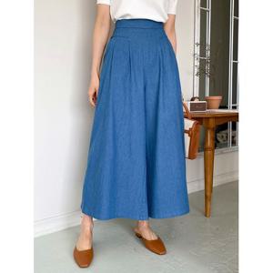 [샵앤]바이 여성 투턱 통바지 데일리 와이드 밴딩 데님 큐롯팬츠 BYGO-WPT-3170-연청