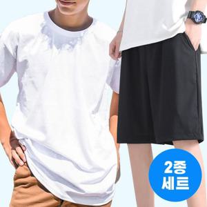 [텐제로]남녀공용 여름 더위순삭 아이스쿨 반팔티+7부반바지세트 S24TP1408