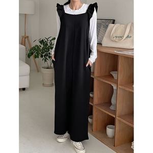 [샵앤]국산 여성 프릴 일자핏 루즈 와이드 점프수트 ARA-WPT-3093-블랙