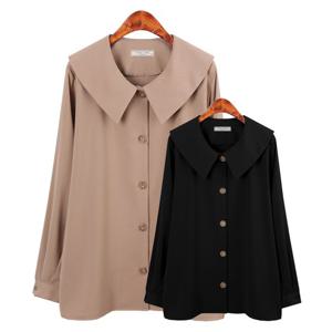 [허밍퍼플] 여성용 9992-포인 빅 카라 블라우스 빅사이즈 가을 신상 간절기 찰랑한 날씬 예쁜 여성의류