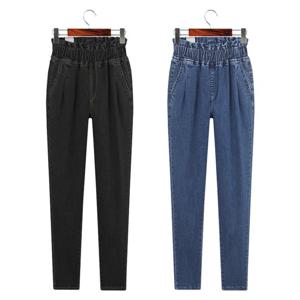 [허밍퍼플] 여성용 8075-BE 반하이 밴드 빅사이즈 신상 배기핏 청바지 하의 긴바지 플러스 사이즈 여성의류