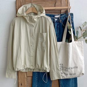 샵앤) 여성 간절기 바스락 밑단 스트링 후드 점퍼 BONG-WJP-4110-연카키