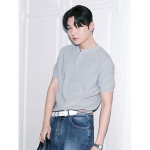 [빌리버스] 남성 헨리넥 반팔 니트 무지 카라티 BXR016