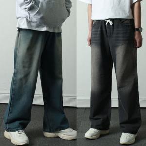 [프랭키뉴욕]남자 와이드 청바지 밴딩 빈티지 워싱 빅사이즈 통청바지 연청 중청 흑청 데님팬츠_JMP2082_1