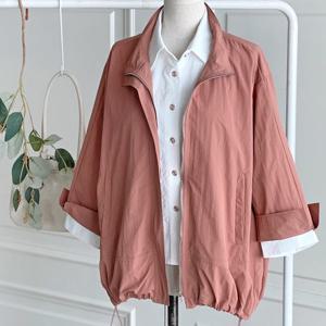 샵앤) 여성 하이넥 루즈핏 간절기 7부소매 데일리 집업 점퍼 DGB-WJP-4343-핑크