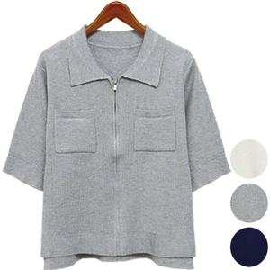 [하얀비]WR5094 편안한 집업가디건/여성니트카라자켓/반팔/루즈핏/여름정장/백화점