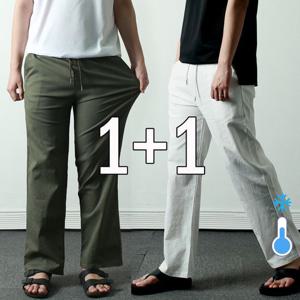 [프랭키뉴욕]남자 린넨팬츠 마바지 여름 롱 와이드팬츠 밴딩 베이지 카키 흰색바지 블랙_KMPA03SET