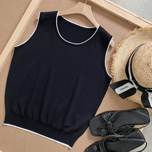 샵앤) 여성 배색 라운드넥 베이직 기본 민소매 니트 티셔츠 JR-WKN-4367-블랙