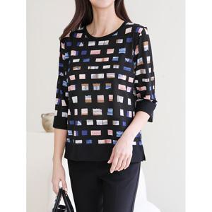 [드리다] 여성 여름 패턴 7부 빅사이즈 쉬폰 박스 블라우스 40-50대 미시 중년여성 엄마옷 출근 모임 선물