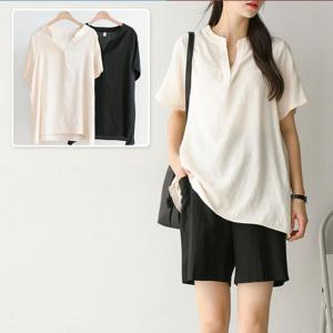 [시드마켓]린넨 오픈 헨리넥 블라우스 304A541S 빅사이즈 504