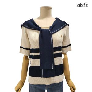 [에이비에프지]세일러 카라 포인트 스트라이프 반팔 니트 APZ5HW36G