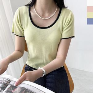 샵앤) 국산 여성 라운드 반팔 니트 티셔츠 WDM-WKN-2LCBB1061