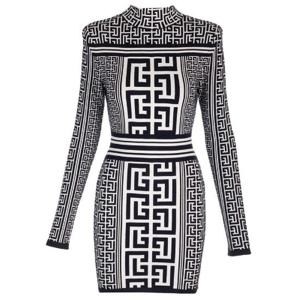 Balmain 모노그램 니트 미니 드레스 BF1R8018KE98 GGD TP944660491