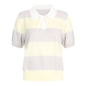 샵앤) 여성 카라넥 단가라 파스텔 반팔 니트 티셔츠 BOM-WKN-20676-옐로우