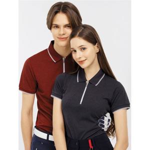 [샵앤]국산 여성 반집업 두줄 카라넥 반팔 골프 티 SC-WSH-G0003