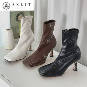 [애슬릿] 여성 미들 힐 삭스 스퀘어 지퍼 앵클 부츠