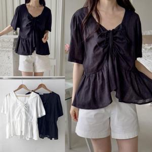 [시드마켓]사각넥라인펀칭블라우스 507U871S 빅사이즈 여성의류