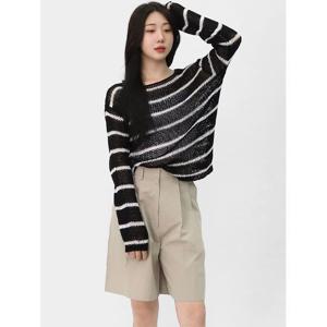 [엘케이트] 여자 긴팔 크로셰 니트 스트라이프 바캉스 여름 니트티 LDV001