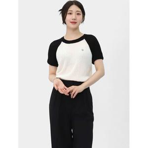 [엘케이트] 여자 니트 크로셰 배색 여름 반팔 니트티 LDV002