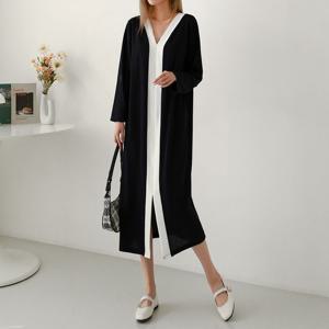 [시크루즈]묘니 V배색 라인 루즈핏 원피스_BDOF790