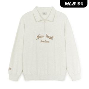 [MLB공식] 25F 베이직 레터링 반집업 맨투맨 NY (Mg.Cream) 3AMTB3354
