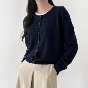 샵앤) 여성 라운드 단추오픈 체크버튼 긴팔 니트 가디건 NYS-WCD-4800-네이비