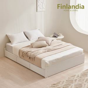 핀란디아 리브 원목 무헤드 헤드레스 수납 퀸Q/킹K침대 겸용