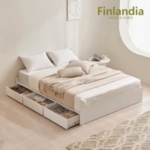 핀란디아 리브 원목 무헤드 헤드레스 수납 퀸Q/킹K침대 겸용+본넬매트(퀸)