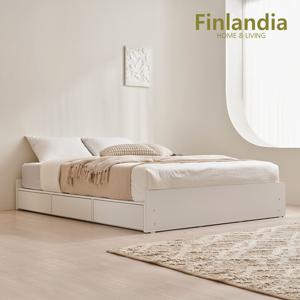 핀란디아 리브 원목 무헤드 헤드레스 수납 퀸Q/킹K침대 겸용+20T라텍스독립매트(퀸)
