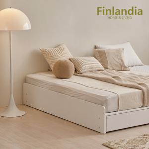 핀란디아 리브 원목 무헤드 헤드레스 수납 퀸Q/킹K침대 겸용+40T라텍스독립매트(퀸)