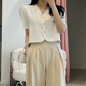 [슈썸]데일리 금장 하트 3버튼 썸머 반팔 자켓 TDN-0008