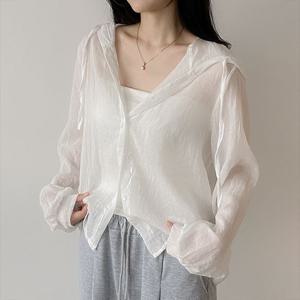 [라이니]시스루 린넨 후드 셔츠 바람막이 ou-4181c