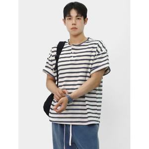 [빌리버스] 남성 헨리넥 줄무늬 오버핏 반팔 티셔츠 BLC005