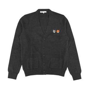 25FW 메종키츠네 OM051CFKT1036 P190 남성 더블 볼드 폭스 헤드 패치 레귤러 가디건 앤트러사이트