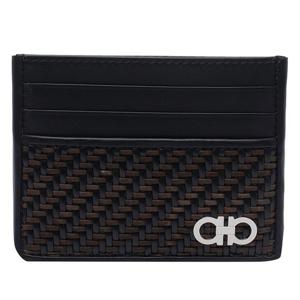 25 FW 페라가모 카프스킨 모로 네로 우븐 카드 지갑 786404